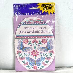 VTG 90s Easter Egg Carlton Cards 8 ct. w/ Envelopes Spring Floral Butterflies